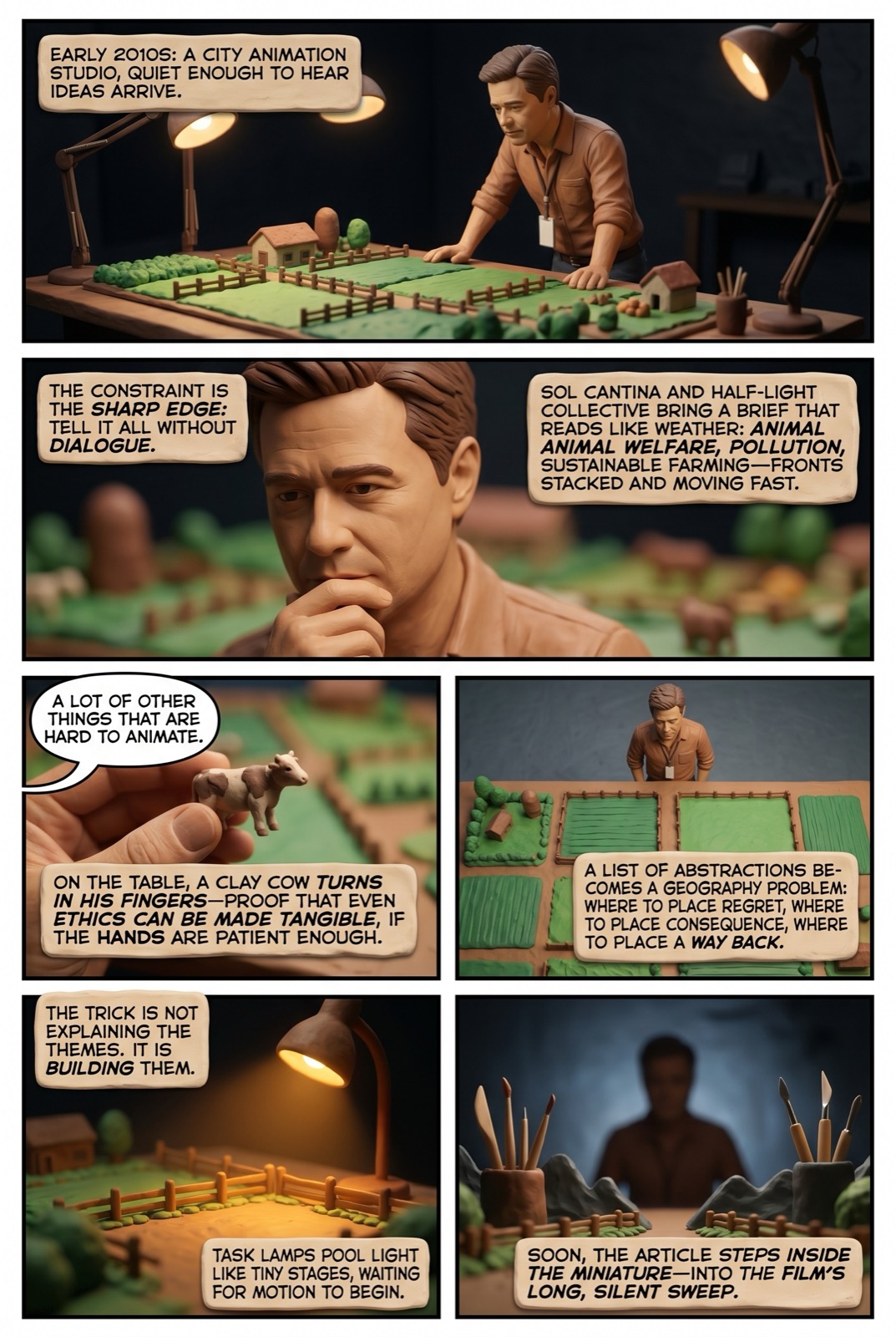 A couple's story rendered as a custom comic in a warm clay-animation style.
